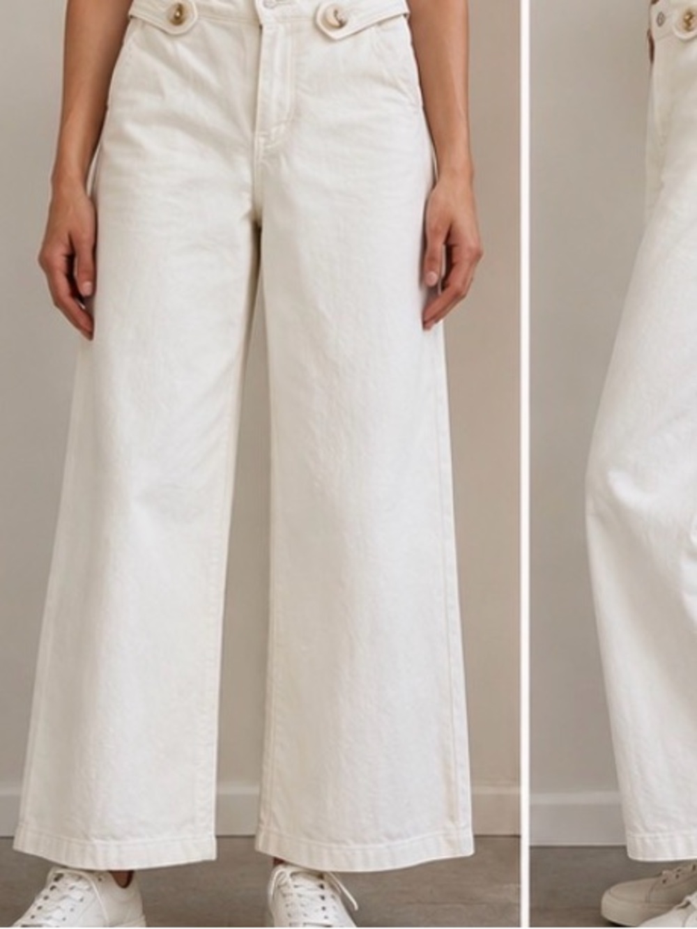 Maeve by Anthropologie Ivory Wide Leg Cropped Pants Size 30 High Rise